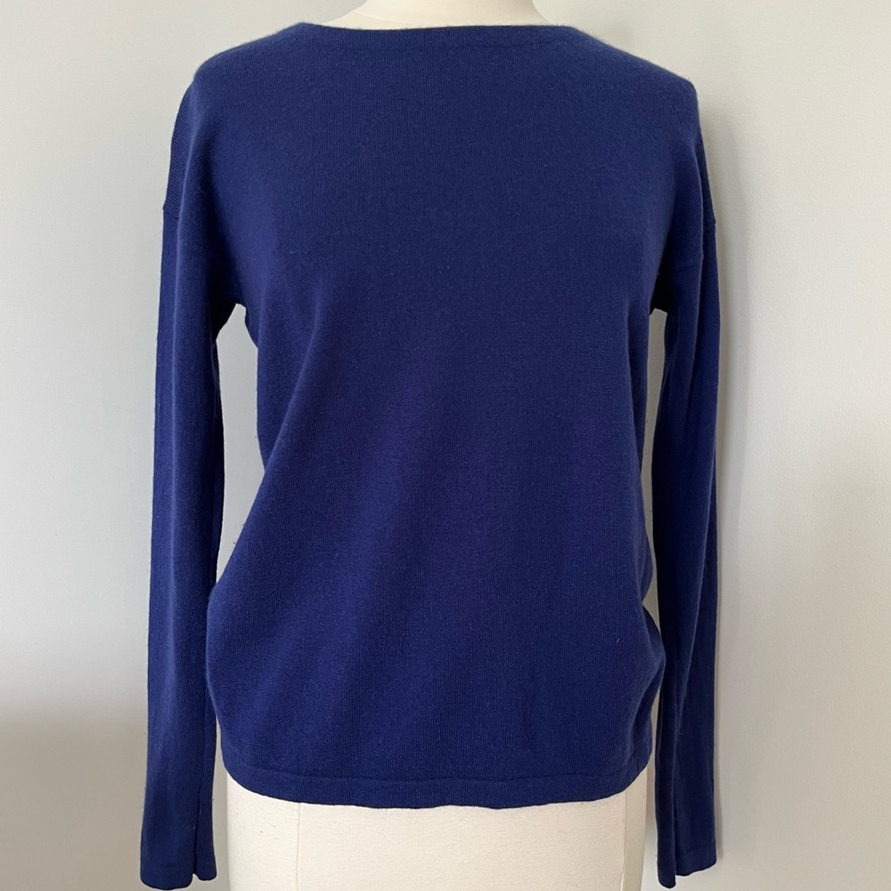 Comptoir des Cotonniers Sweater Women's L (US) Wool Cashmere Cut Out Navy Blue